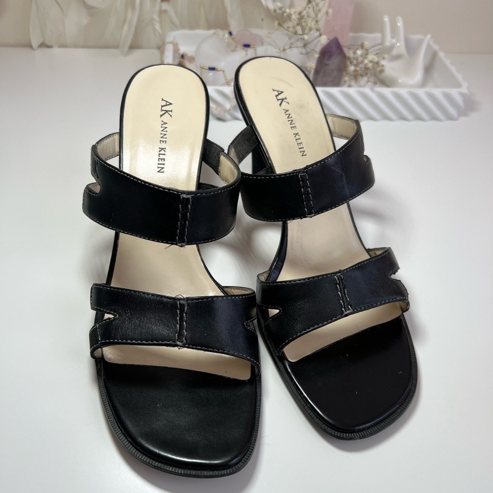 Anne Klein Black Leather Sandals
